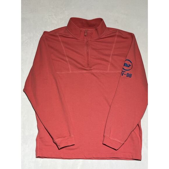 Vineyard Vines Long Sleeve Pullover Shirt Mens XXL Coral 1/4 Zip Mock Neck - Picture 1 of 12